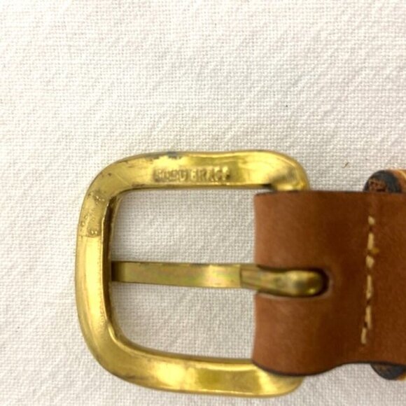 Zeppelin Men's Belt Sz 34 Solid Brass Buckle Blue Brown Nautical Flag Print USA - Picture 6 of 7